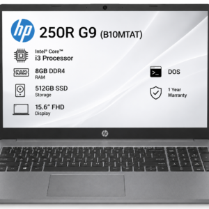 HP 250R G9 (B10MTAT) Laptop, Intel Core i3, 8GB RAM, 512GB SSD, 15.6-inch FHD, DOS.